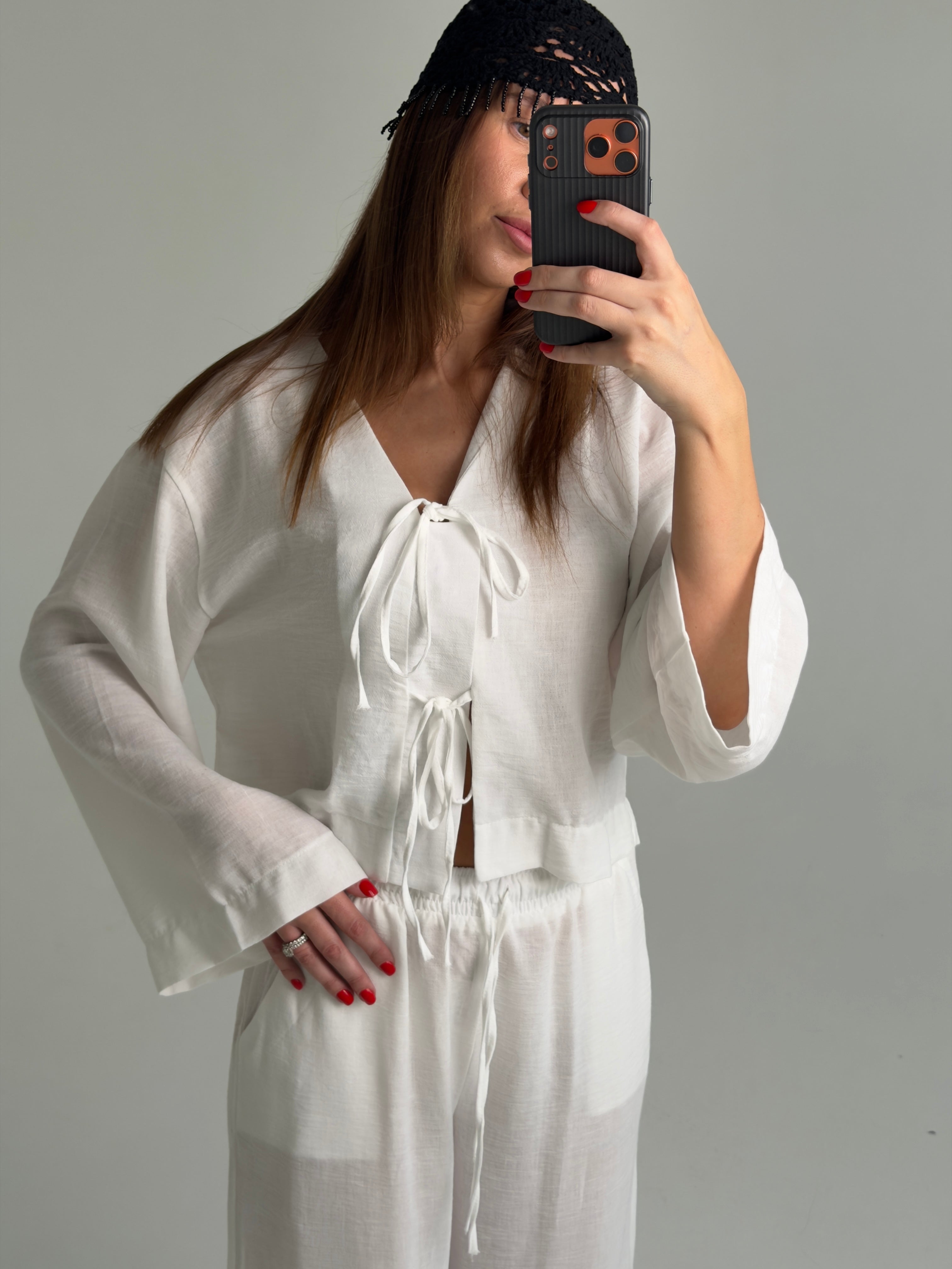 Two-Piece Front-Tie Linen Set