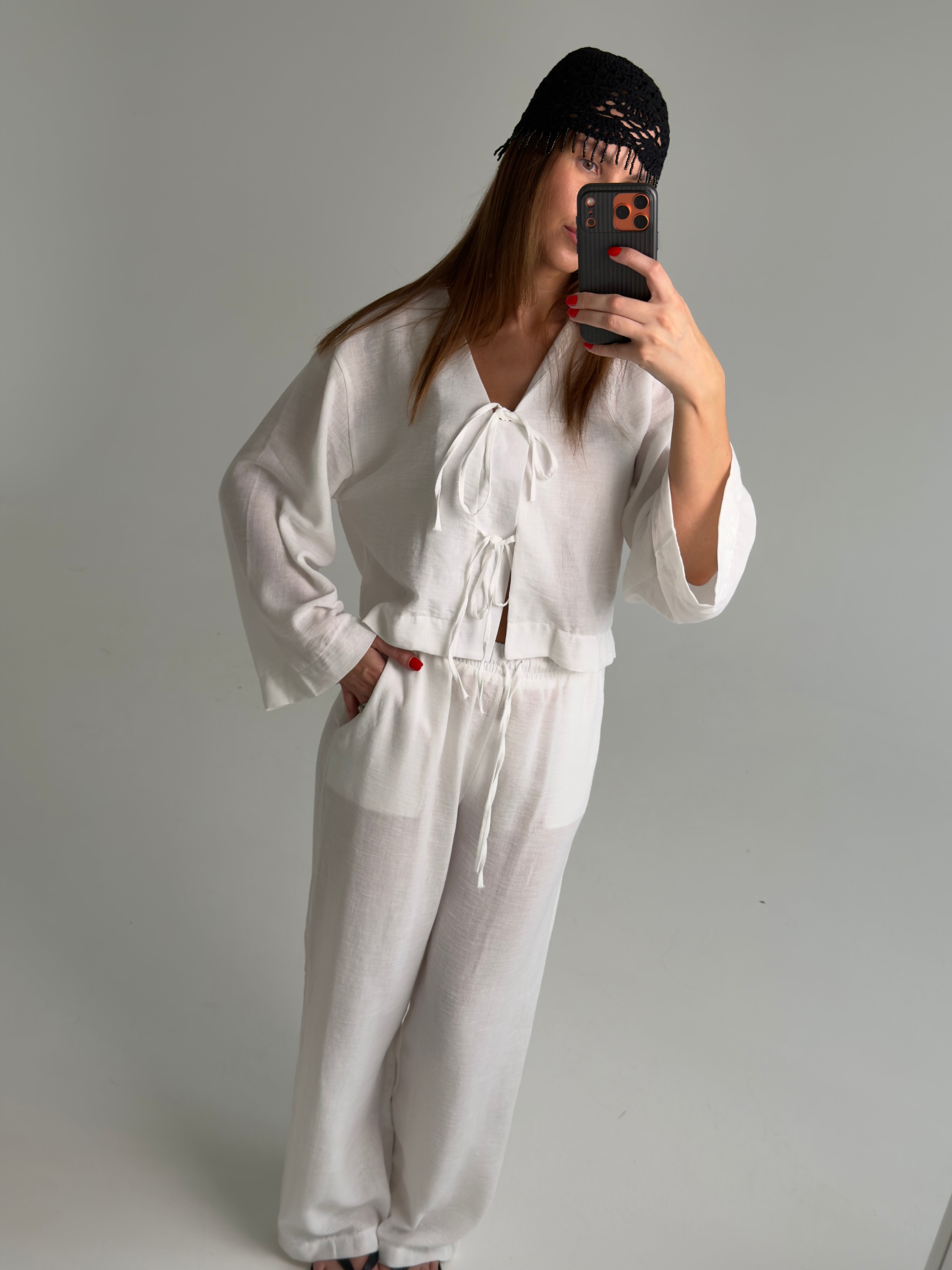 Two-Piece Front-Tie Linen Set