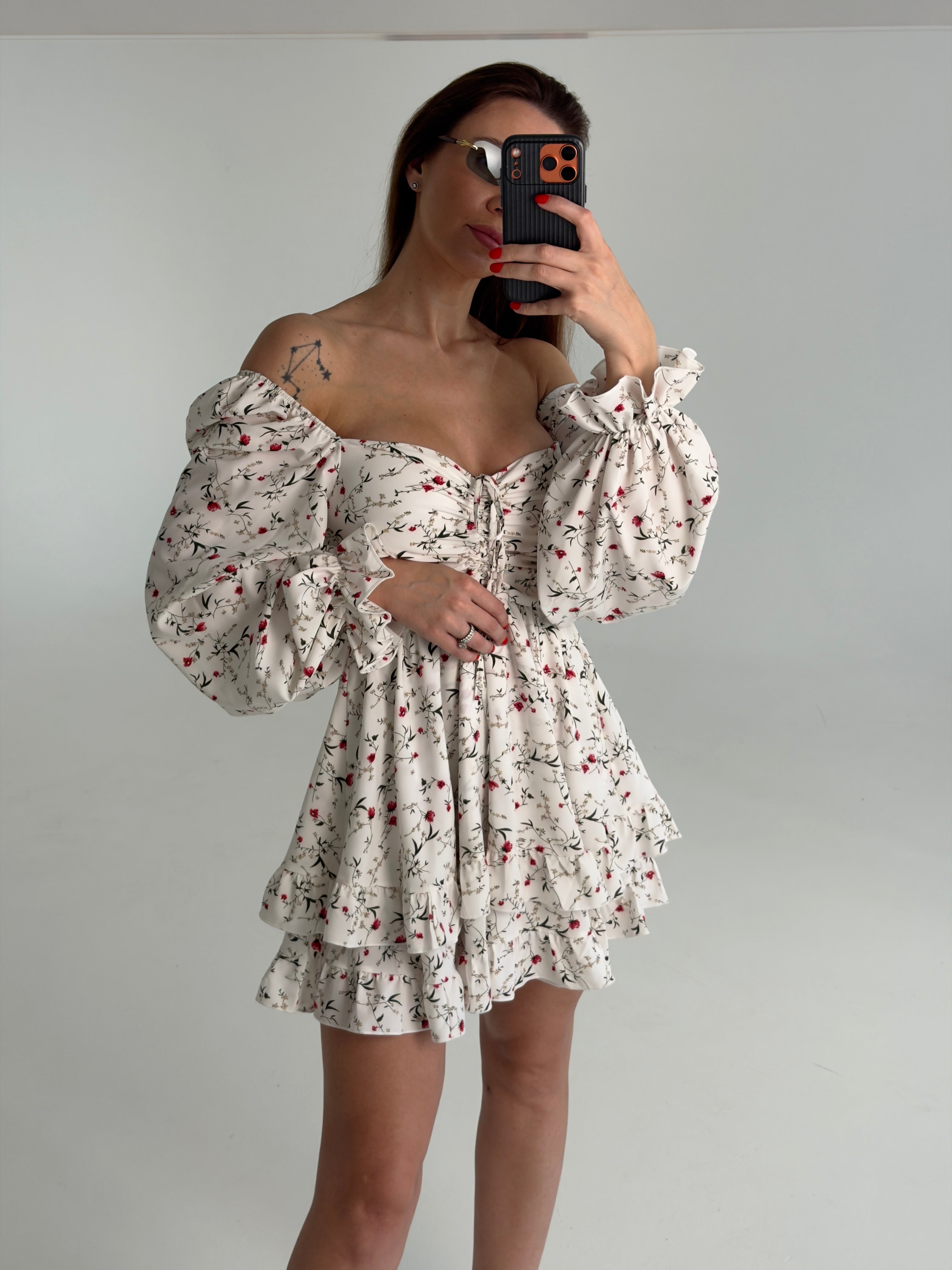 Dreamy off-the-shoulder floral mini dress