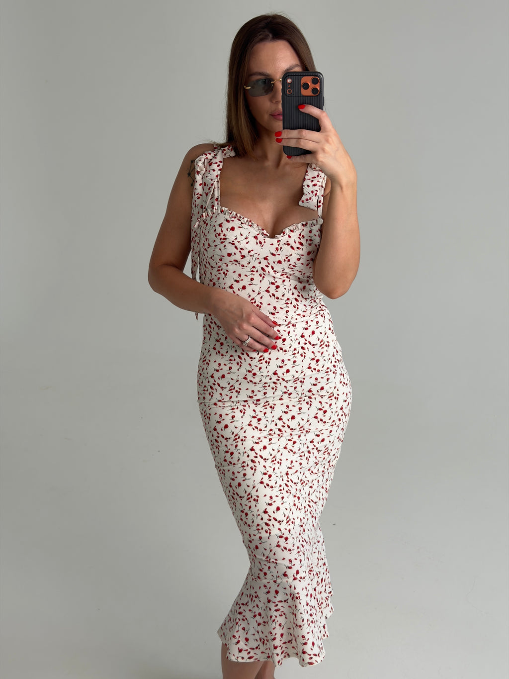 White Tie-Strap Floral Bustier Maxi Dress