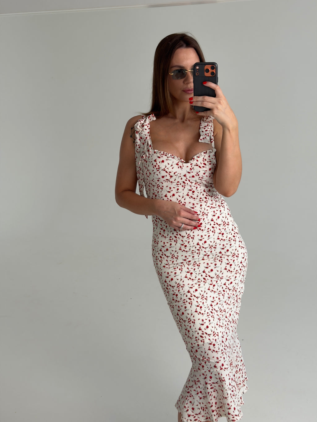 White Tie-Strap Floral Bustier Maxi Dress