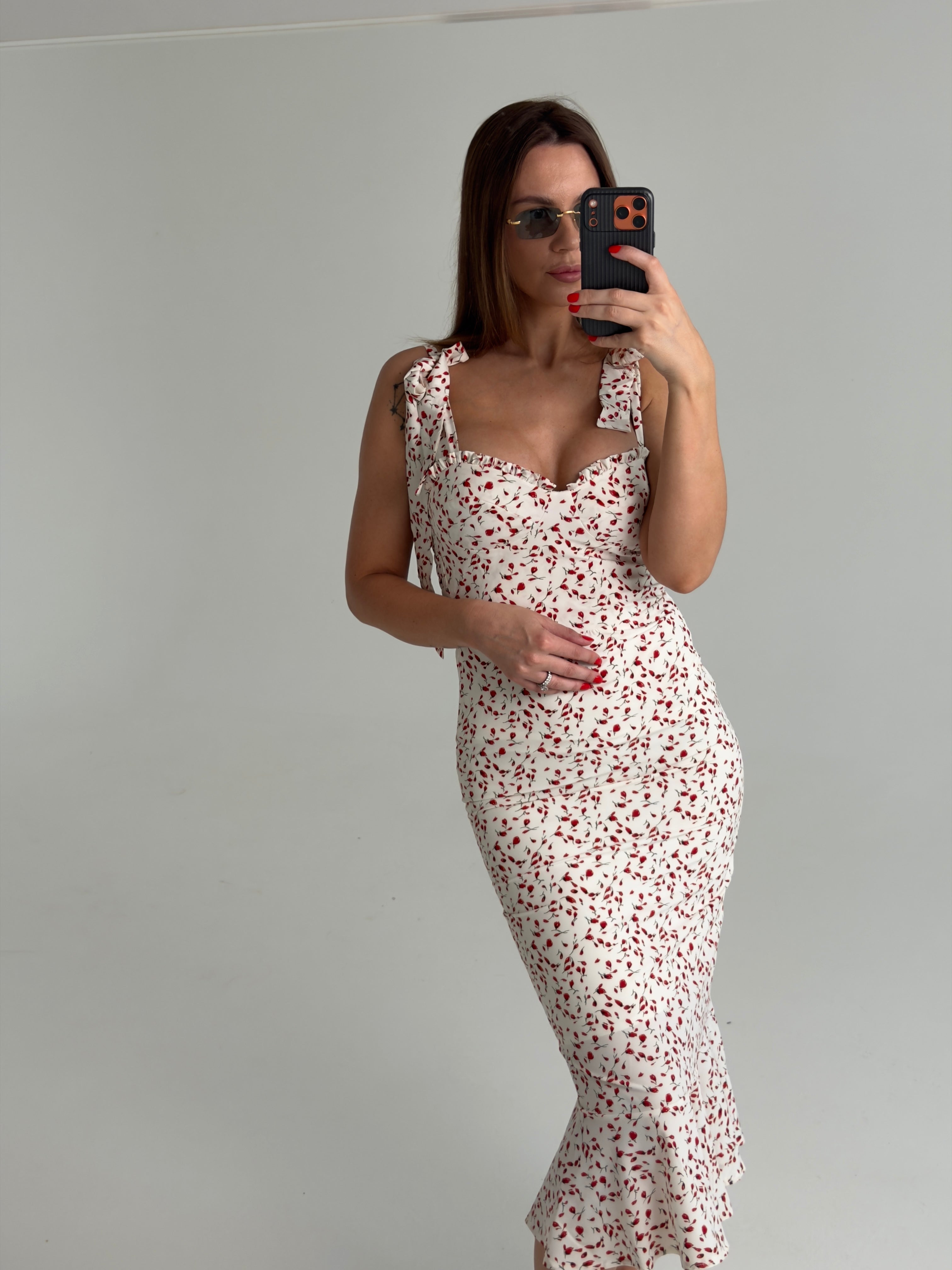 White Tie-Strap Floral Bustier Maxi Dress